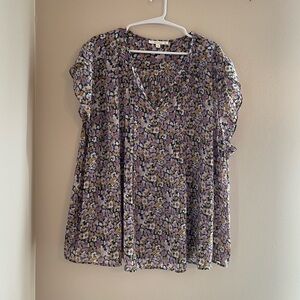 Fun 2 Fun - Floral Ruffle Sleeve Top